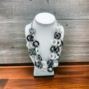 Triple Layer Boutique Gray and White Circular Silver-tone Necklace 24"